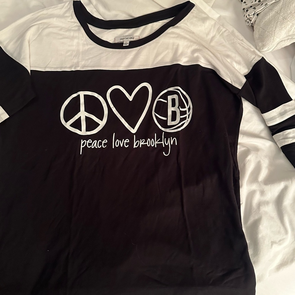 Peace Love World Black and White Kids Long Sleeve Tee